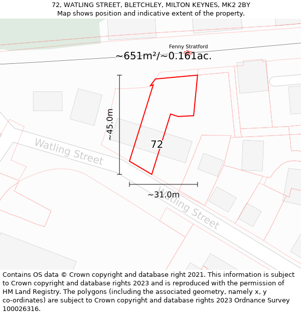 72, WATLING STREET, BLETCHLEY, MILTON KEYNES, MK2 2BY: Plot and title map