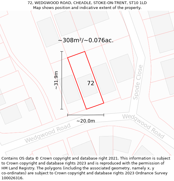 72, WEDGWOOD ROAD, CHEADLE, STOKE-ON-TRENT, ST10 1LD: Plot and title map