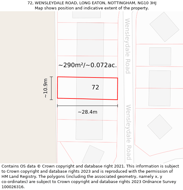 72, WENSLEYDALE ROAD, LONG EATON, NOTTINGHAM, NG10 3HJ: Plot and title map