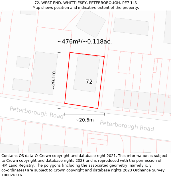 72, WEST END, WHITTLESEY, PETERBOROUGH, PE7 1LS: Plot and title map