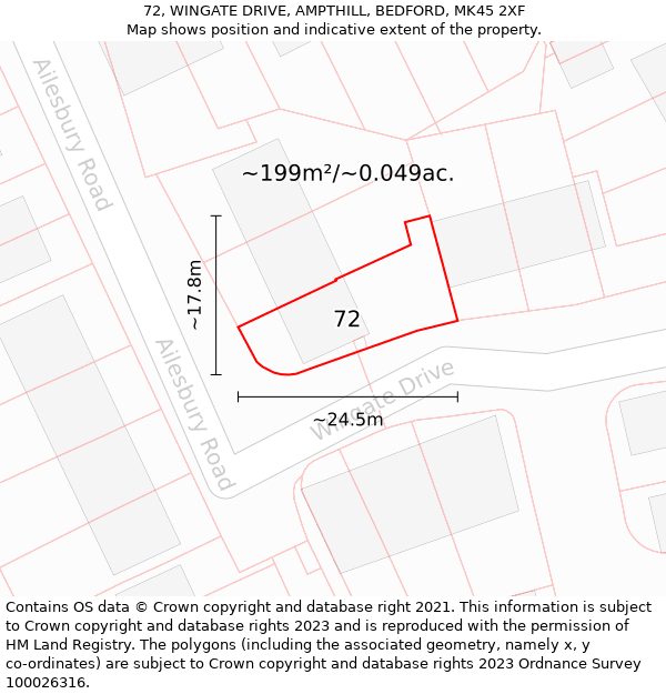 72, WINGATE DRIVE, AMPTHILL, BEDFORD, MK45 2XF: Plot and title map