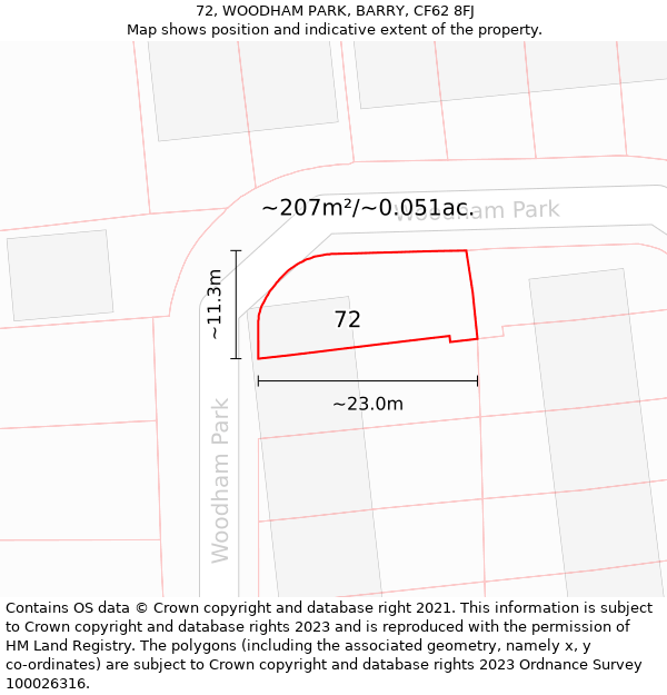 72, WOODHAM PARK, BARRY, CF62 8FJ: Plot and title map