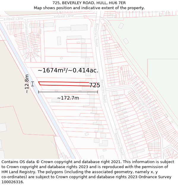 725, BEVERLEY ROAD, HULL, HU6 7ER: Plot and title map