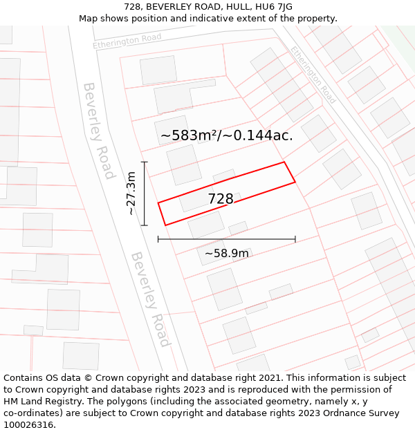 728, BEVERLEY ROAD, HULL, HU6 7JG: Plot and title map