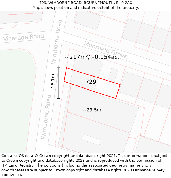 729, WIMBORNE ROAD, BOURNEMOUTH, BH9 2AX: Plot and title map