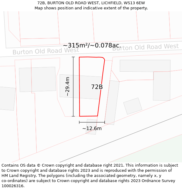 72B, BURTON OLD ROAD WEST, LICHFIELD, WS13 6EW: Plot and title map