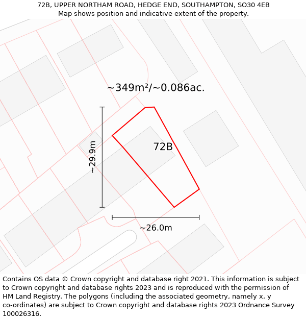 72B, UPPER NORTHAM ROAD, HEDGE END, SOUTHAMPTON, SO30 4EB: Plot and title map