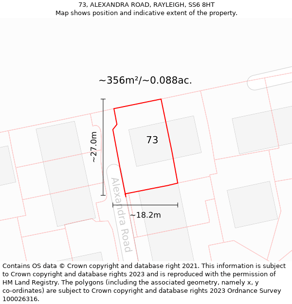 73, ALEXANDRA ROAD, RAYLEIGH, SS6 8HT: Plot and title map