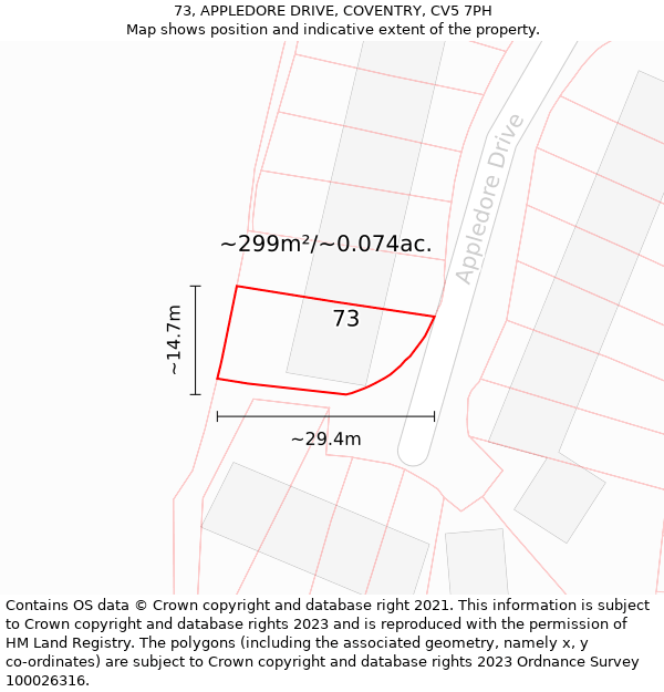73, APPLEDORE DRIVE, COVENTRY, CV5 7PH: Plot and title map