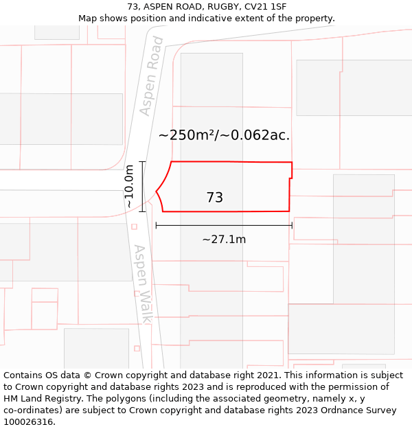 73, ASPEN ROAD, RUGBY, CV21 1SF: Plot and title map