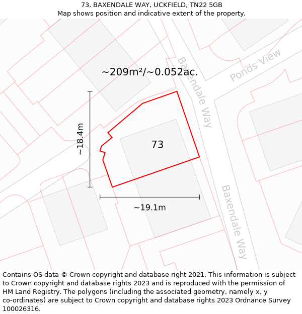 73, BAXENDALE WAY, UCKFIELD, TN22 5GB: Plot and title map