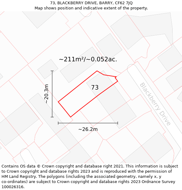 73, BLACKBERRY DRIVE, BARRY, CF62 7JQ: Plot and title map