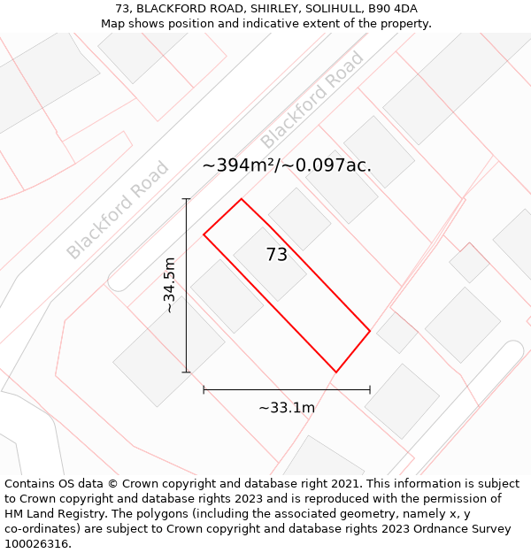 73, BLACKFORD ROAD, SHIRLEY, SOLIHULL, B90 4DA: Plot and title map