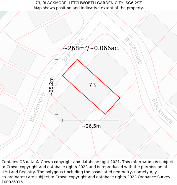 73, BLACKMORE, LETCHWORTH GARDEN CITY, SG6 2SZ: Plot and title map