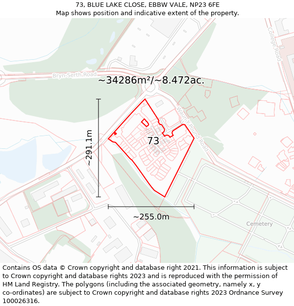 73, BLUE LAKE CLOSE, EBBW VALE, NP23 6FE: Plot and title map