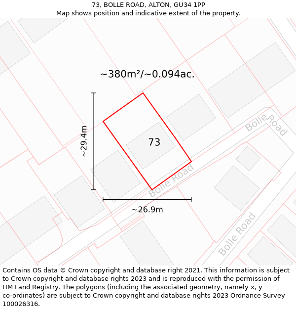 73, BOLLE ROAD, ALTON, GU34 1PP: Plot and title map