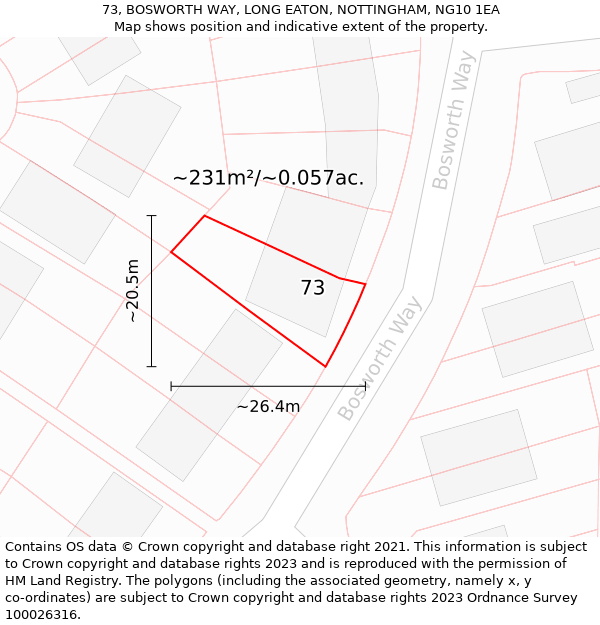 73, BOSWORTH WAY, LONG EATON, NOTTINGHAM, NG10 1EA: Plot and title map