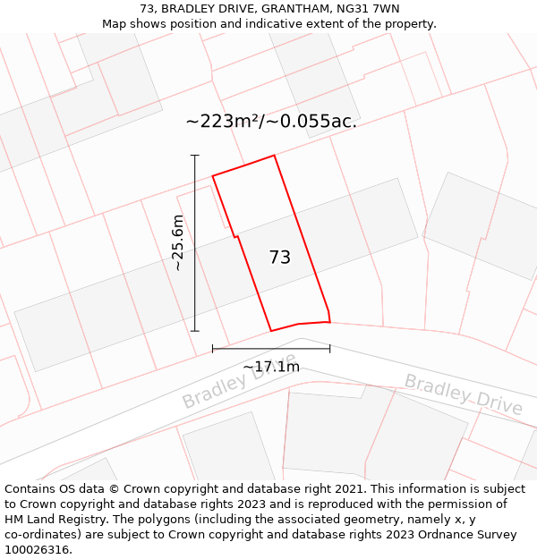 73, BRADLEY DRIVE, GRANTHAM, NG31 7WN: Plot and title map