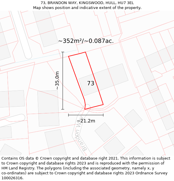 73, BRANDON WAY, KINGSWOOD, HULL, HU7 3EL: Plot and title map