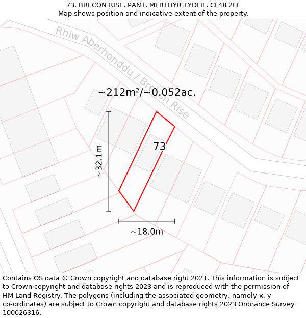 73, BRECON RISE, PANT, MERTHYR TYDFIL, CF48 2EF: Plot and title map