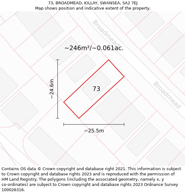 73, BROADMEAD, KILLAY, SWANSEA, SA2 7EJ: Plot and title map