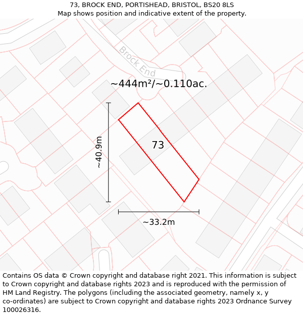 73, BROCK END, PORTISHEAD, BRISTOL, BS20 8LS: Plot and title map