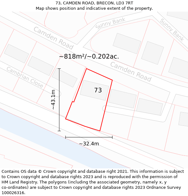 73, CAMDEN ROAD, BRECON, LD3 7RT: Plot and title map