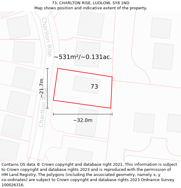 73, CHARLTON RISE, LUDLOW, SY8 1ND: Plot and title map