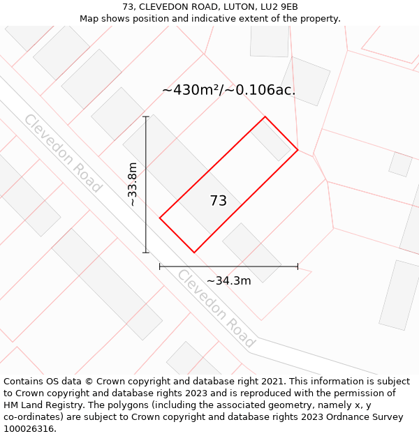 73, CLEVEDON ROAD, LUTON, LU2 9EB: Plot and title map