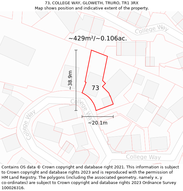 73, COLLEGE WAY, GLOWETH, TRURO, TR1 3RX: Plot and title map