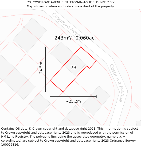 73, COSGROVE AVENUE, SUTTON-IN-ASHFIELD, NG17 3JY: Plot and title map