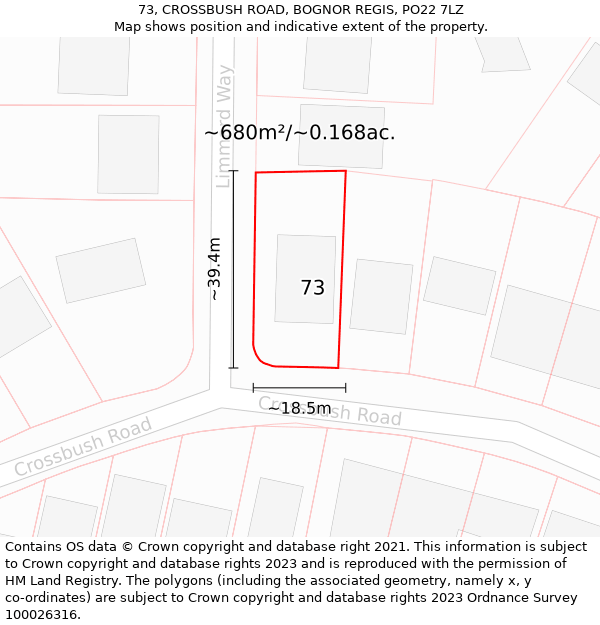 73, CROSSBUSH ROAD, BOGNOR REGIS, PO22 7LZ: Plot and title map