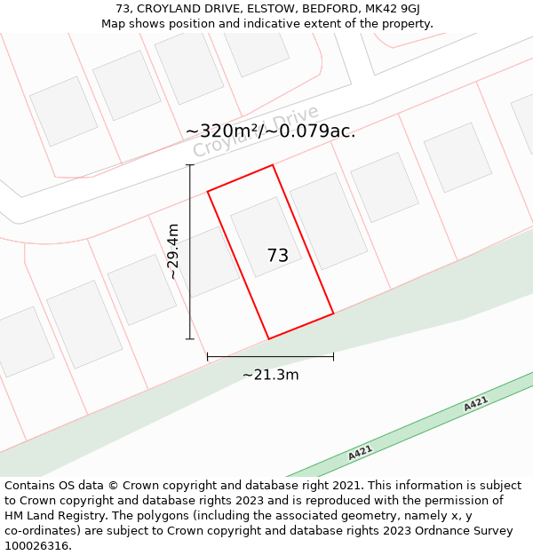 73, CROYLAND DRIVE, ELSTOW, BEDFORD, MK42 9GJ: Plot and title map