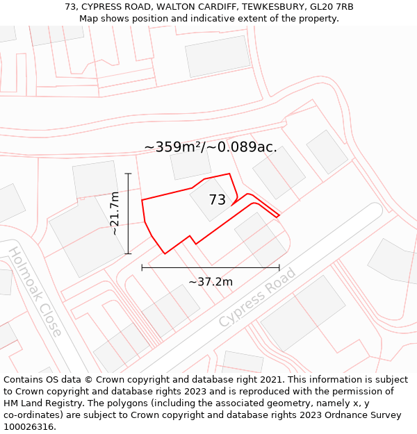 73, CYPRESS ROAD, WALTON CARDIFF, TEWKESBURY, GL20 7RB: Plot and title map