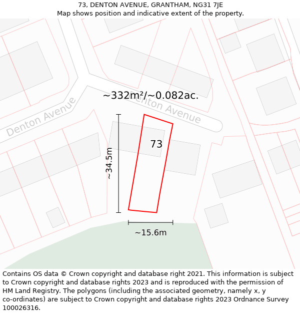 73, DENTON AVENUE, GRANTHAM, NG31 7JE: Plot and title map