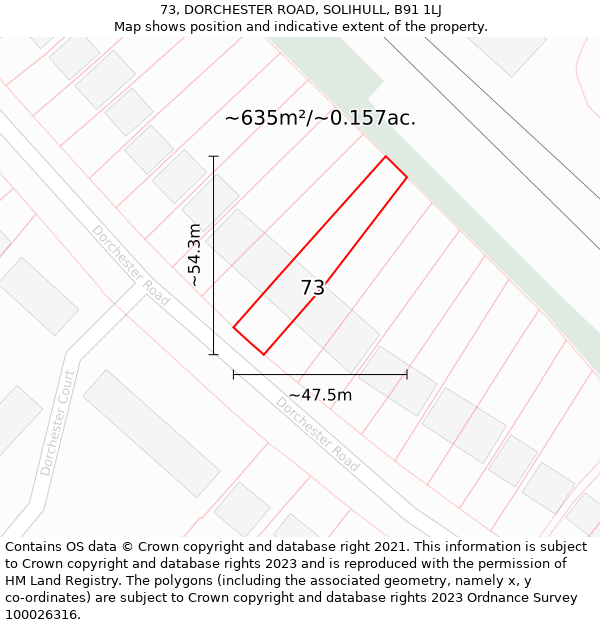 73, DORCHESTER ROAD, SOLIHULL, B91 1LJ: Plot and title map