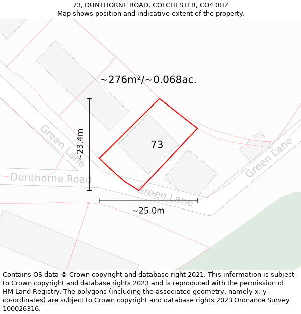 73, DUNTHORNE ROAD, COLCHESTER, CO4 0HZ: Plot and title map