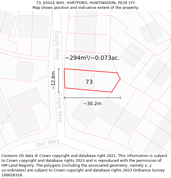 73, EAGLE WAY, HARTFORD, HUNTINGDON, PE29 1YY: Plot and title map