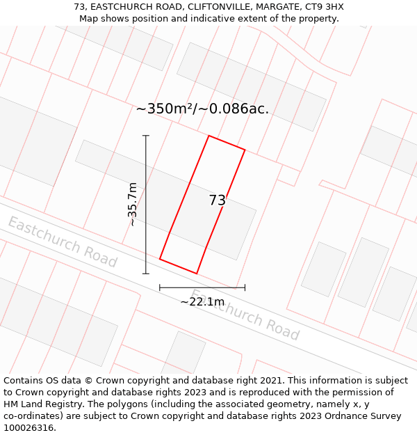 73, EASTCHURCH ROAD, CLIFTONVILLE, MARGATE, CT9 3HX: Plot and title map