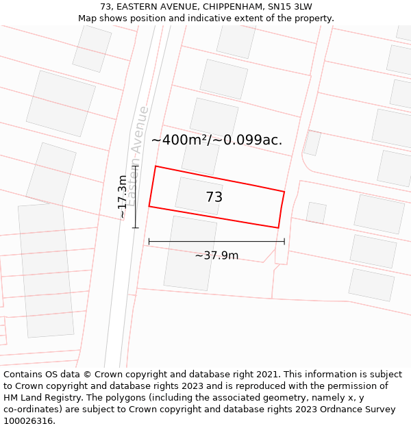 73, EASTERN AVENUE, CHIPPENHAM, SN15 3LW: Plot and title map