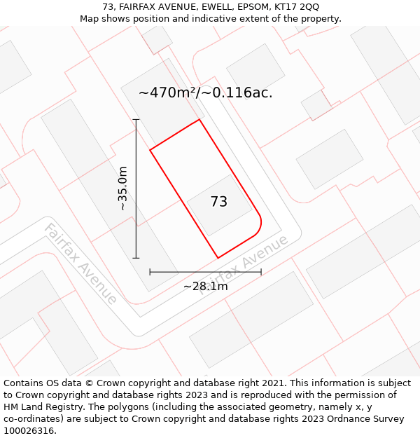 73, FAIRFAX AVENUE, EWELL, EPSOM, KT17 2QQ: Plot and title map