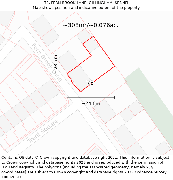 73, FERN BROOK LANE, GILLINGHAM, SP8 4FL: Plot and title map