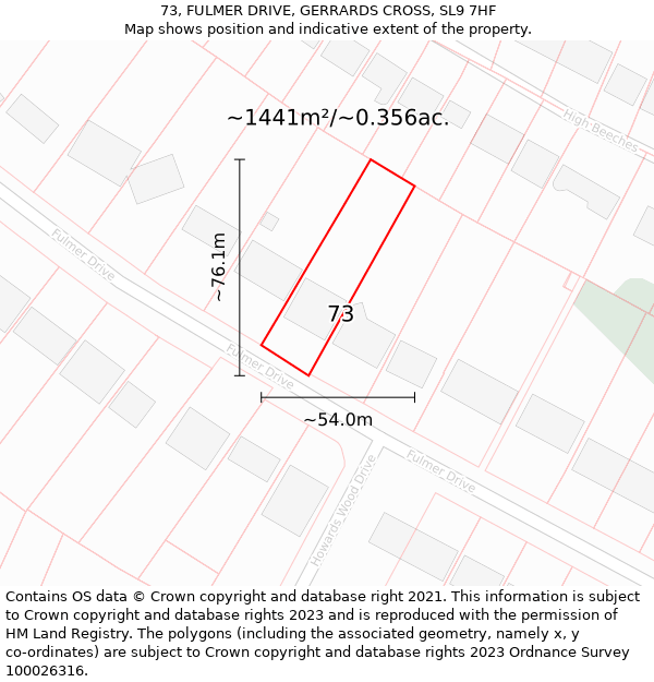 73, FULMER DRIVE, GERRARDS CROSS, SL9 7HF: Plot and title map