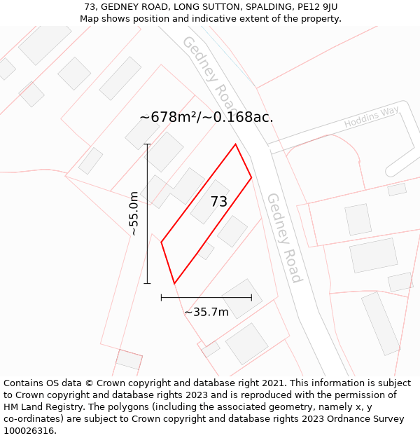 73, GEDNEY ROAD, LONG SUTTON, SPALDING, PE12 9JU: Plot and title map