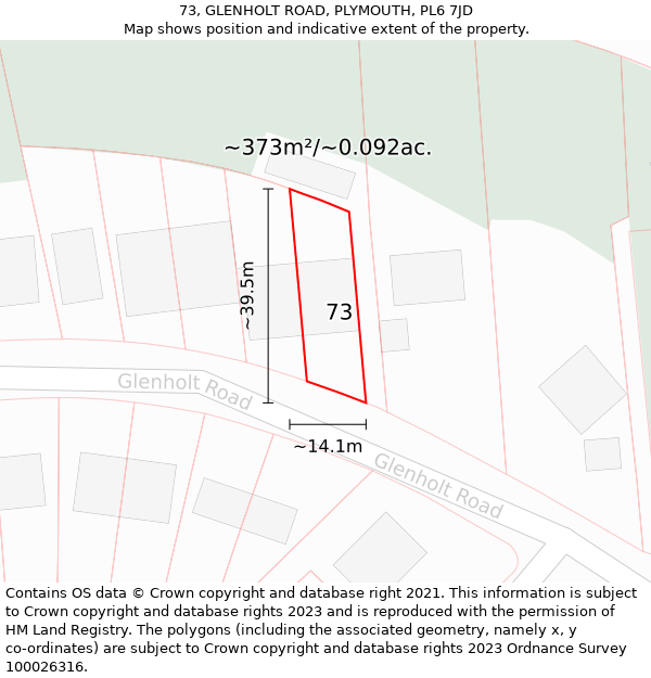 73, GLENHOLT ROAD, PLYMOUTH, PL6 7JD: Plot and title map