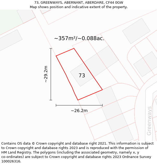 73, GREENWAYS, ABERNANT, ABERDARE, CF44 0GW: Plot and title map