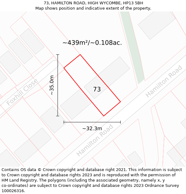 73, HAMILTON ROAD, HIGH WYCOMBE, HP13 5BH: Plot and title map