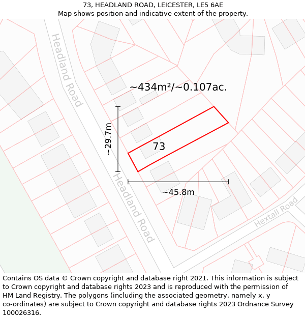 73, HEADLAND ROAD, LEICESTER, LE5 6AE: Plot and title map