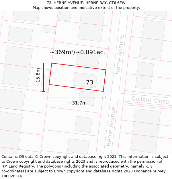 73, HERNE AVENUE, HERNE BAY, CT6 6EW: Plot and title map