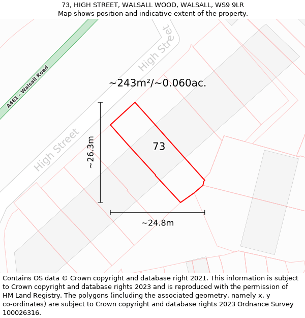 73, HIGH STREET, WALSALL WOOD, WALSALL, WS9 9LR: Plot and title map